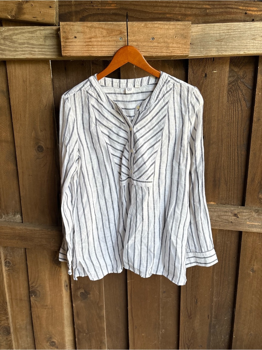 GAP Linen Striped Fisherman Coastal Grandma Blouse